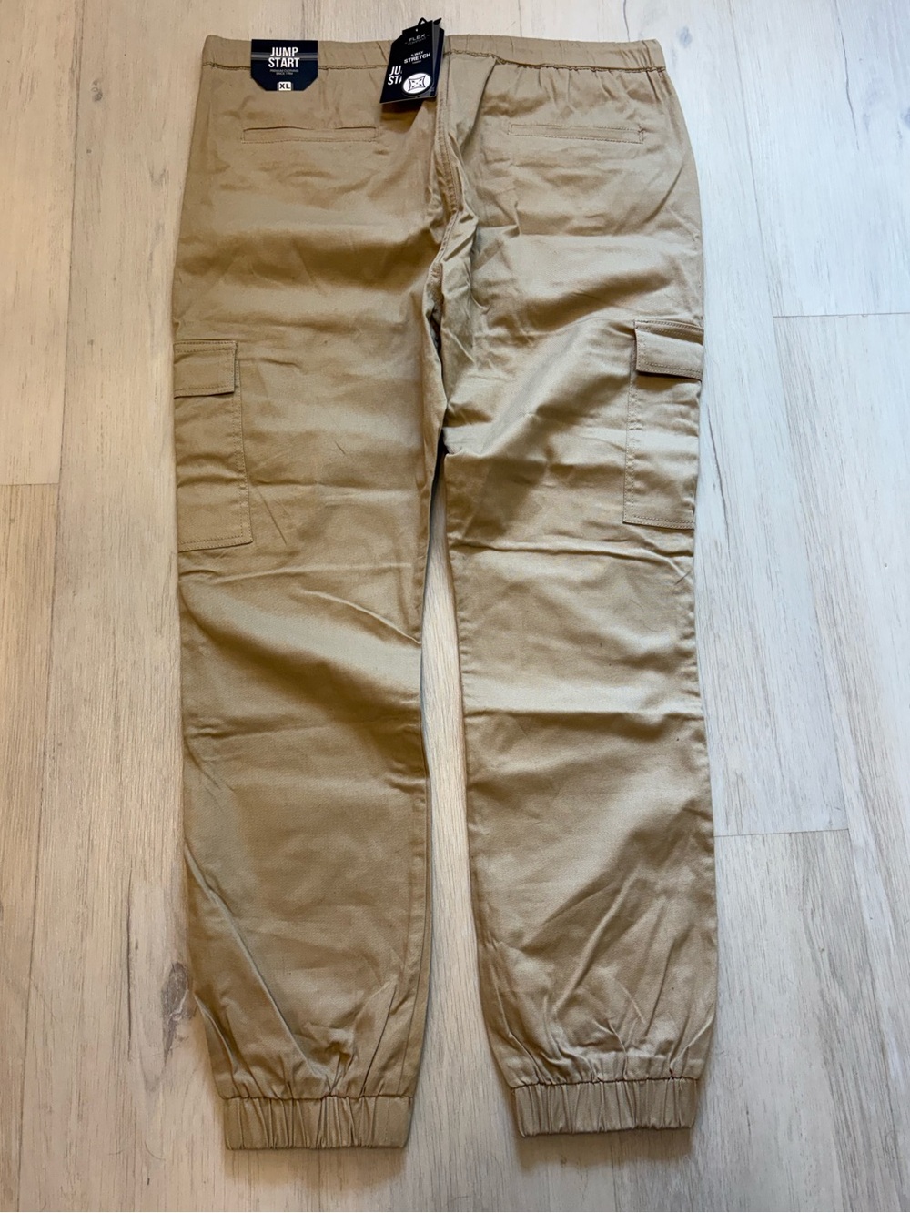 Men's Khaki Cargo Jogger Pants with Elastic Ankles. Size XL